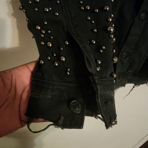 Sunset & Spring Embellished Oversized Distressed Denim Jacket Stud Accents XS - Picture 3 of 14